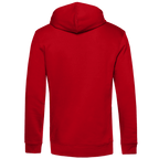 Roter Herren Premium Bio Hoodie mit Kapuze, Rückansicht, Teil der Kollektion "180 ist mein Ruhepuls Herren Premium Bio Hoodie".
