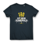 180 ist mein Ruhepuls Damen Premium Bio T-Shirt in navy blue with dart design and heartbeat graphic.