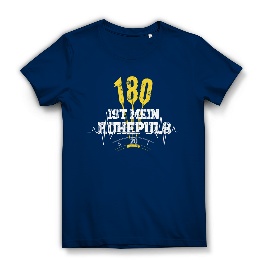 180 ist mein Ruhepuls Damen Premium Bio T-Shirt in navy blue with heartbeat and dart design.