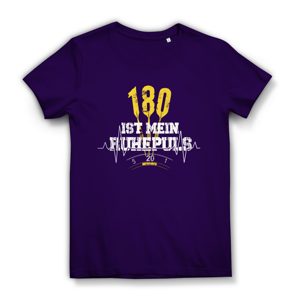 180 ist mein Ruhepuls Damen Premium Bio T-Shirt in lila mit auffälligem Dart-Statement und Herzschlag-Motiv.