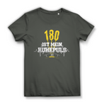 180 ist mein Ruhepuls Damen Premium Bio T-Shirt, modisches Design mit gelben Dartpfeilen und Herzschlag-Linie.
