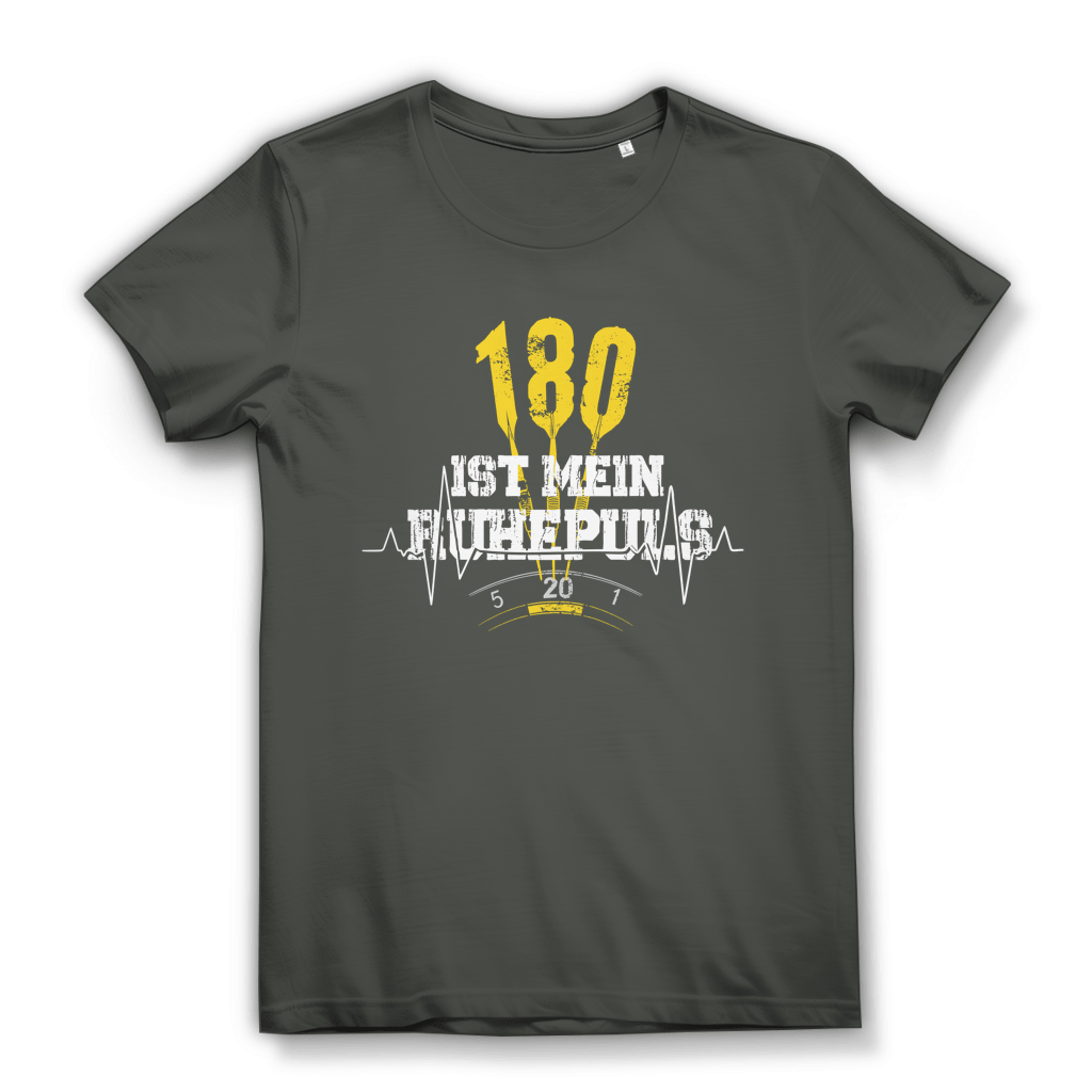 180 ist mein Ruhepuls Damen Premium Bio T-Shirt, modisches Design mit gelben Dartpfeilen und Herzschlag-Linie.