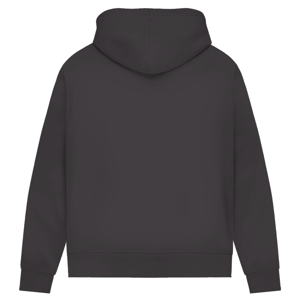 Rückansicht des 180 ist mein Ruhepuls Damen Premium Bio Hoodies in dunkelgrau.