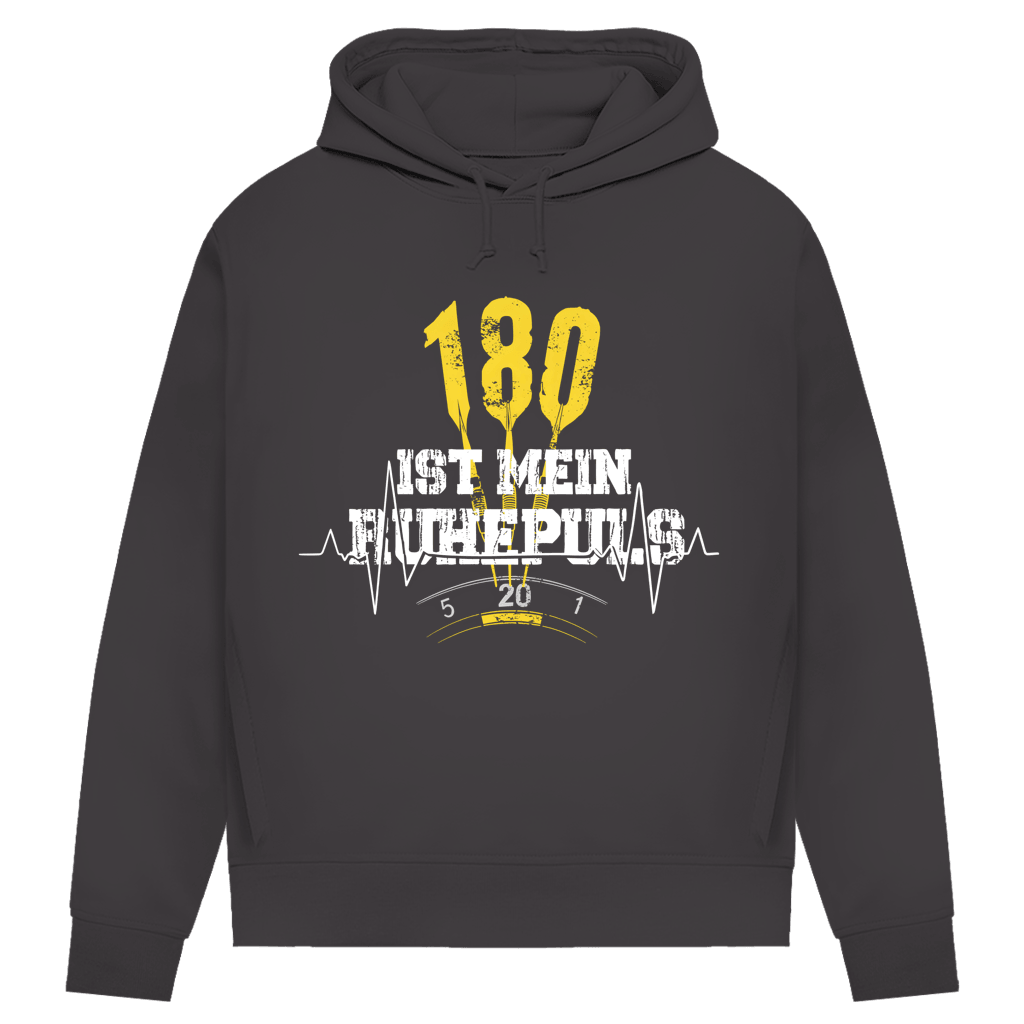 180 ist mein Ruhepuls Damen Premium Bio Hoodie mit gelben Dartpfeilen und Herzschlag-Motiv.