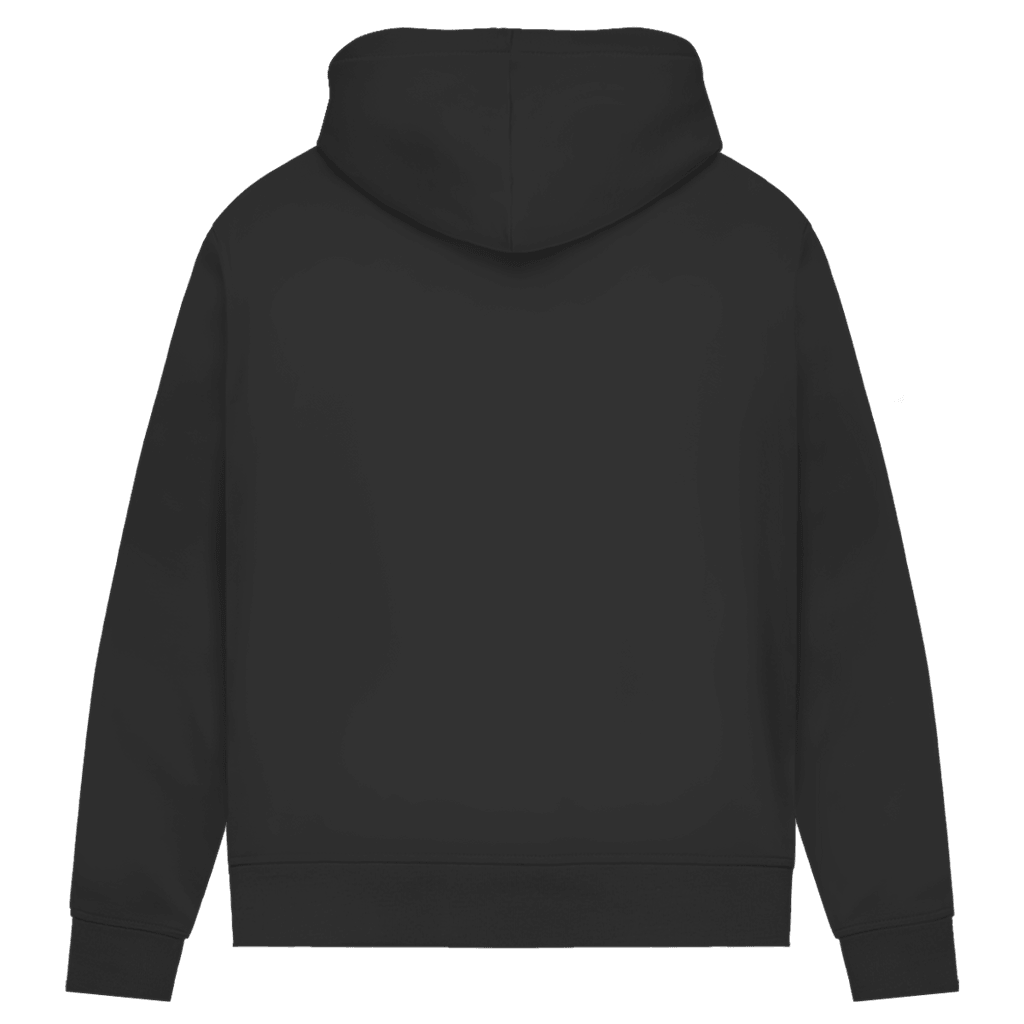 Rückansicht des 180 ist mein Ruhepuls Damen Premium Bio Hoodies in schwarzem Design.