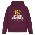 180 ist mein Ruhepuls Damen Premium Bio Hoodie mit Dartmotiv und Herzschlag-Design in bordeauxrot.