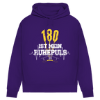 180 ist mein Ruhepuls Damen Premium Bio Hoodie in lila mit Dartsymbol und Herzschlag-Motiv.