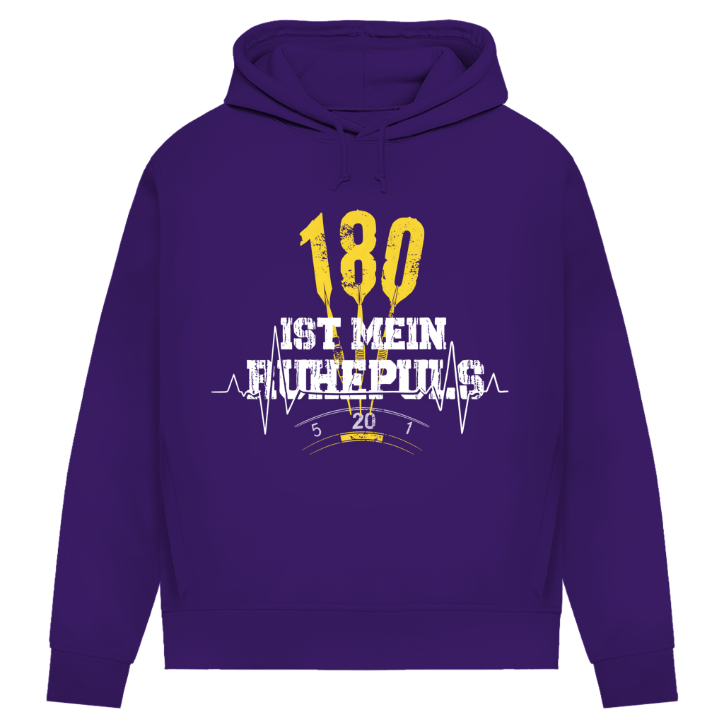 180 ist mein Ruhepuls Damen Premium Bio Hoodie in lila mit Dartsymbol und Herzschlag-Motiv.