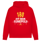 180 ist mein Ruhepuls Damen Premium Bio Hoodie in rot mit Dart-Elementen und Herzschlag-Motiv.
