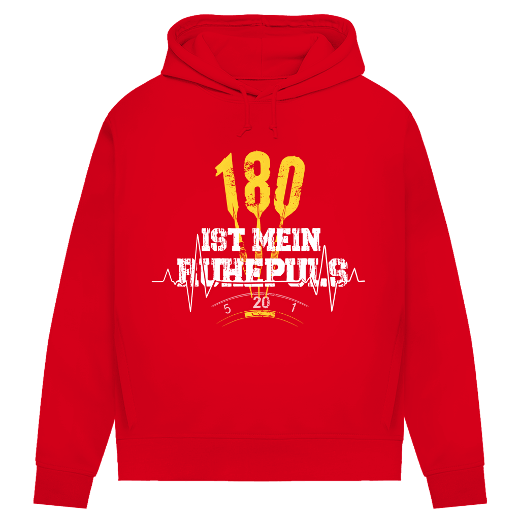 180 ist mein Ruhepuls Damen Premium Bio Hoodie in rot mit Dart-Elementen und Herzschlag-Motiv.