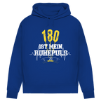 180 ist mein Ruhepuls Damen Premium Bio Hoodie in Blau mit auffälligem Dart-Design und Herzschlag-Linie.