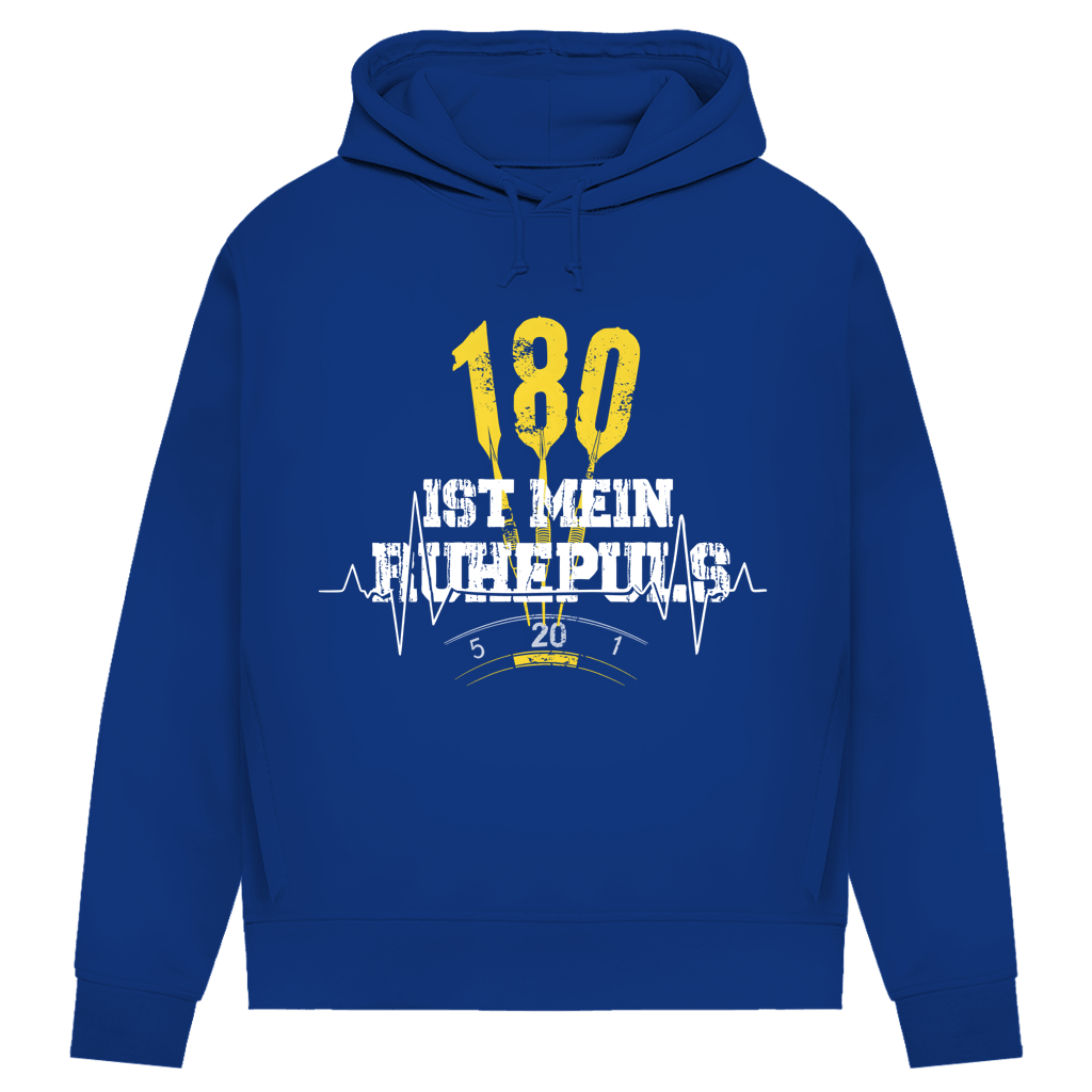 180 ist mein Ruhepuls Damen Premium Bio Hoodie in Blau mit auffälligem Dart-Design und Herzschlag-Linie.