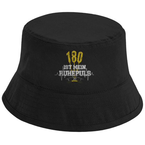 180 ist mein Ruhepuls Bio Bucket Hat mit Dart-Design, sportlicher Energie und humorvollem Statement.