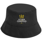 180 ist mein Ruhepuls Bio Bucket Hat mit Dart-Motiv und Herzschlag-Linie auf schwarzem Hintergrund.