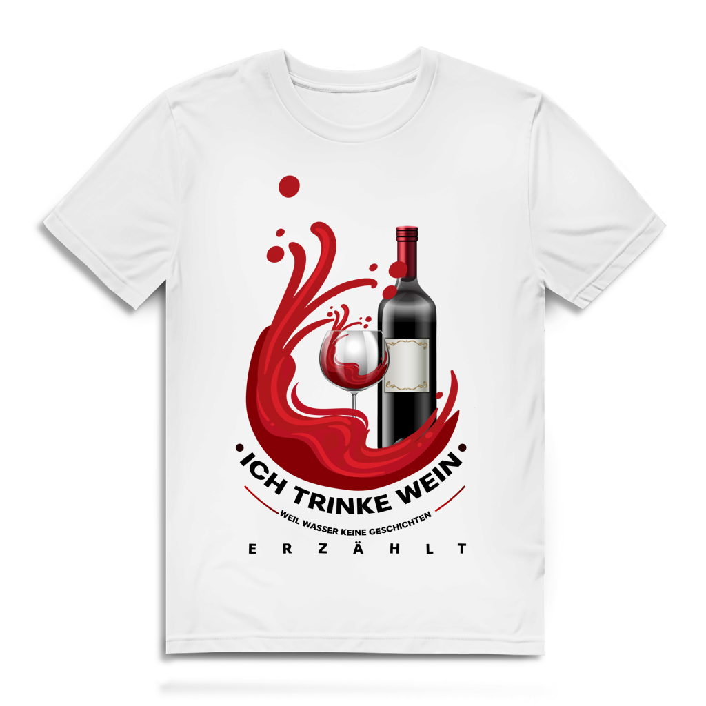 Herren Premium Bio T-Shirt Ich trinke Wein, weil Wasser keine Geschichten erzählt