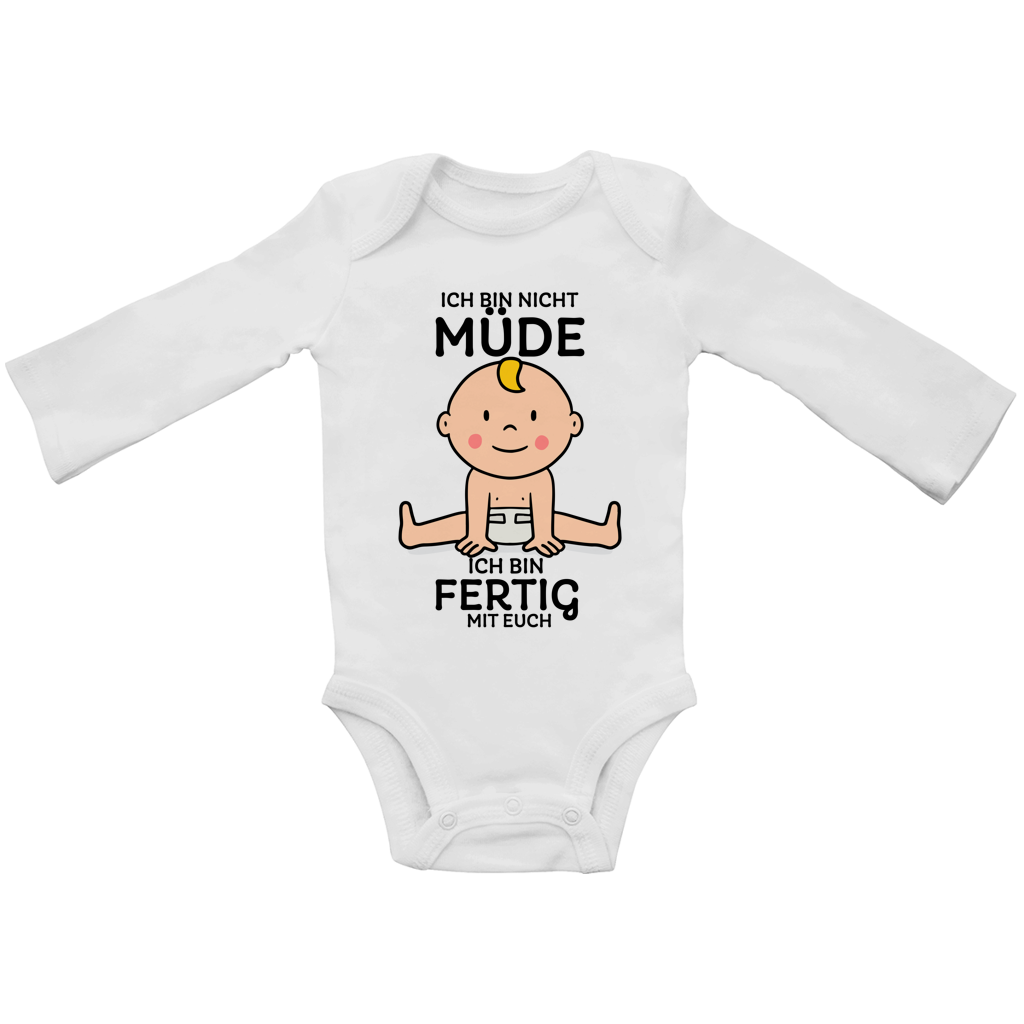 Baby Bio Bodysuite Langarm Ich bin nicht müde. Ich bin fertig mit euch