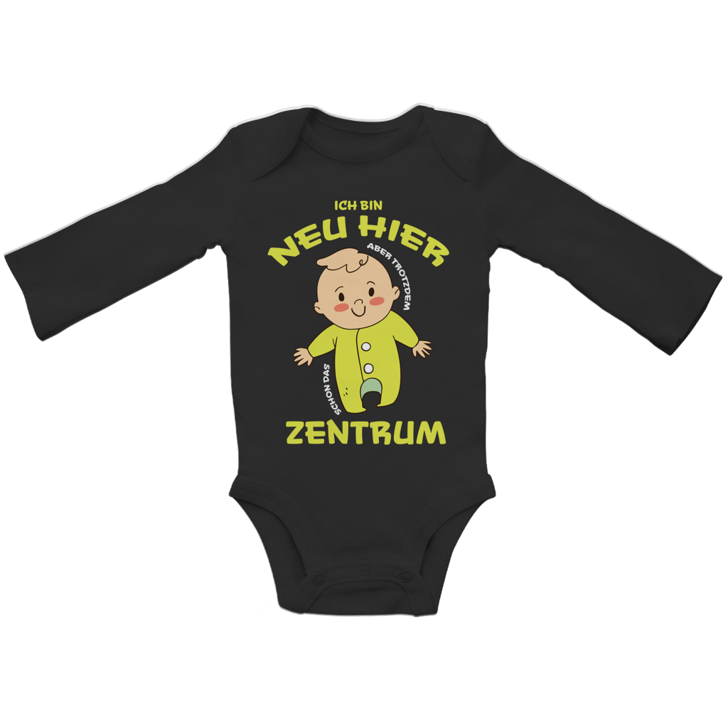 Baby Bio Bodysuite Langarm Ich bin neu hier Aber trotzdem schon das Zentrum