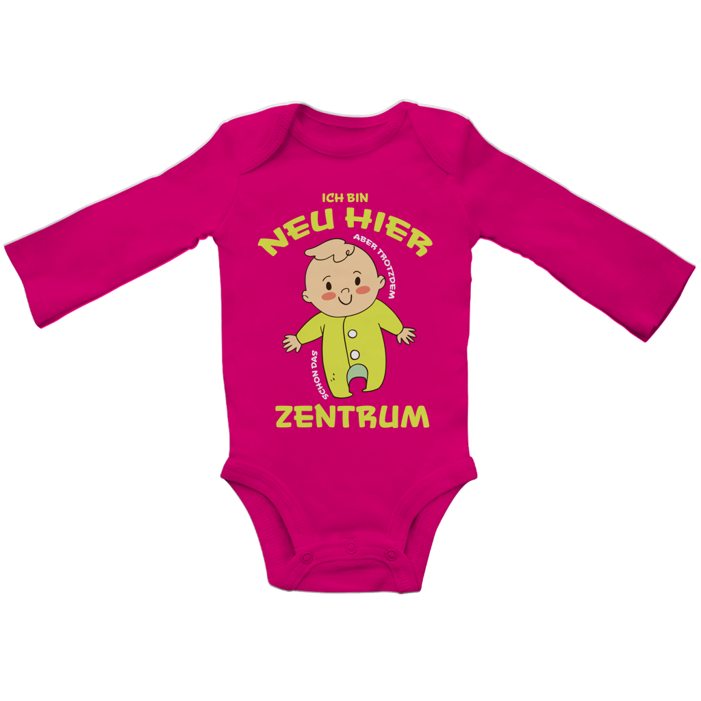 Baby Bio Bodysuite Langarm Ich bin neu hier Aber trotzdem schon das Zentrum