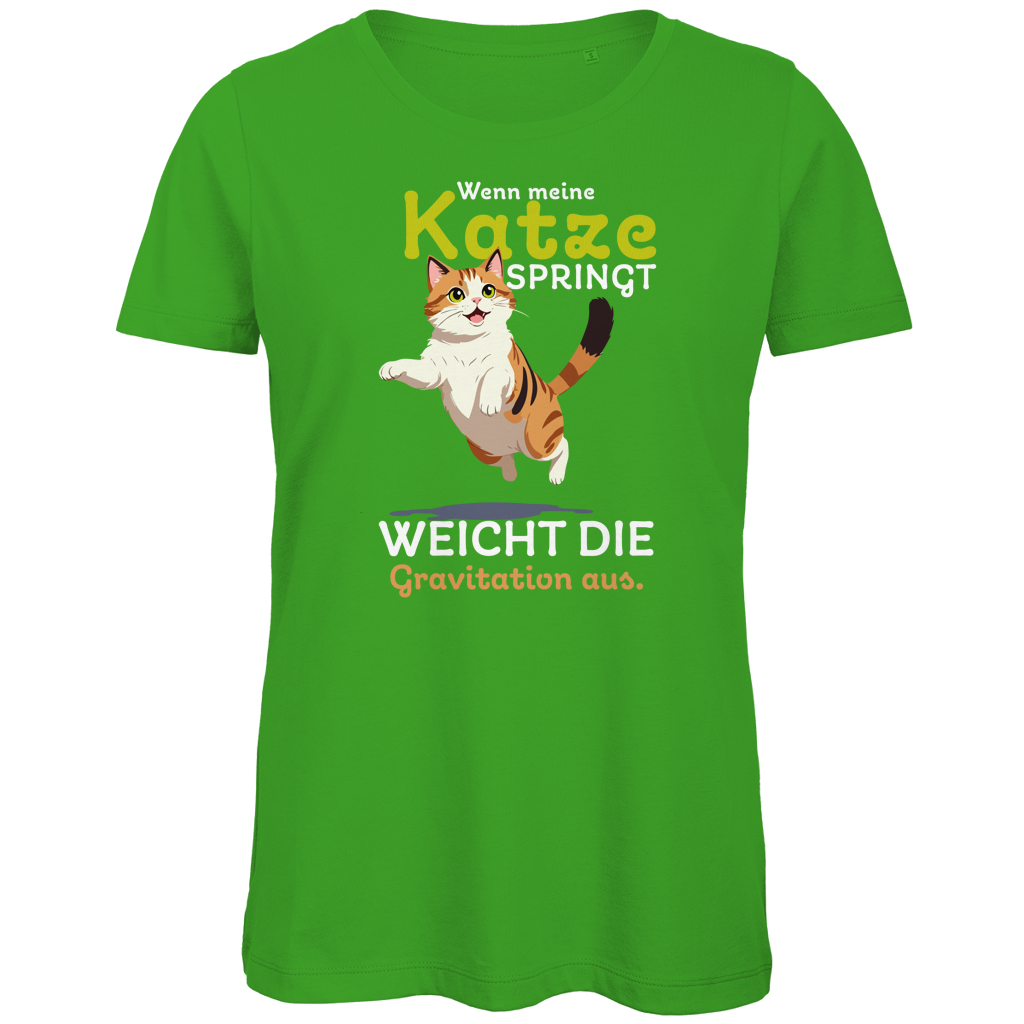 Damen Premium Bio T-Shirt Wenn meine Katze springt, weicht die Gravitation aus