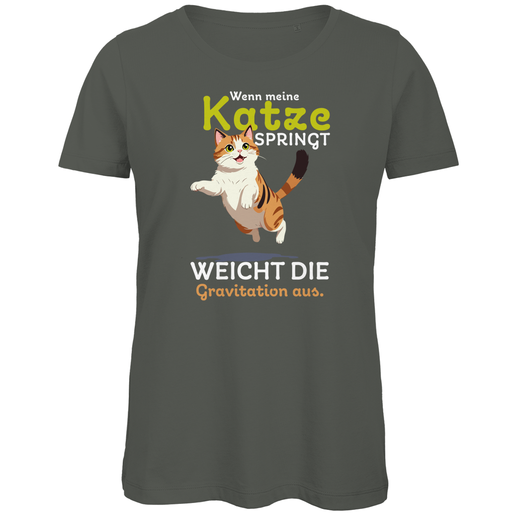 Damen Premium Bio T-Shirt Wenn meine Katze springt, weicht die Gravitation aus