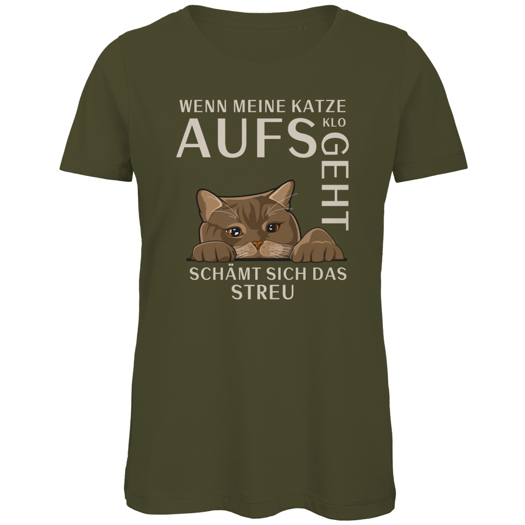 Damen Premium Bio T-Shirt Wenn meine Katze aufs Klo geht, schämt sich das Streu