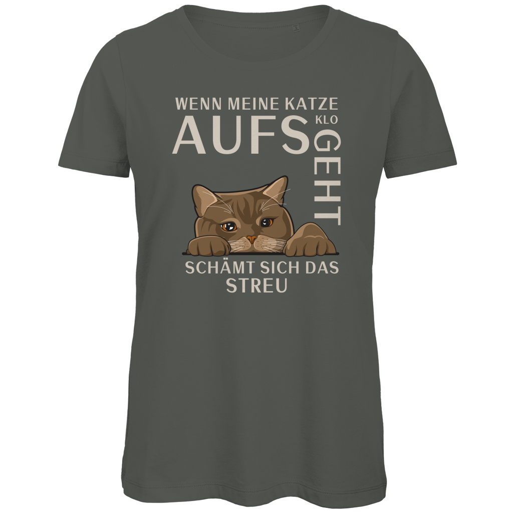Damen Premium Bio T-Shirt Wenn meine Katze aufs Klo geht, schämt sich das Streu