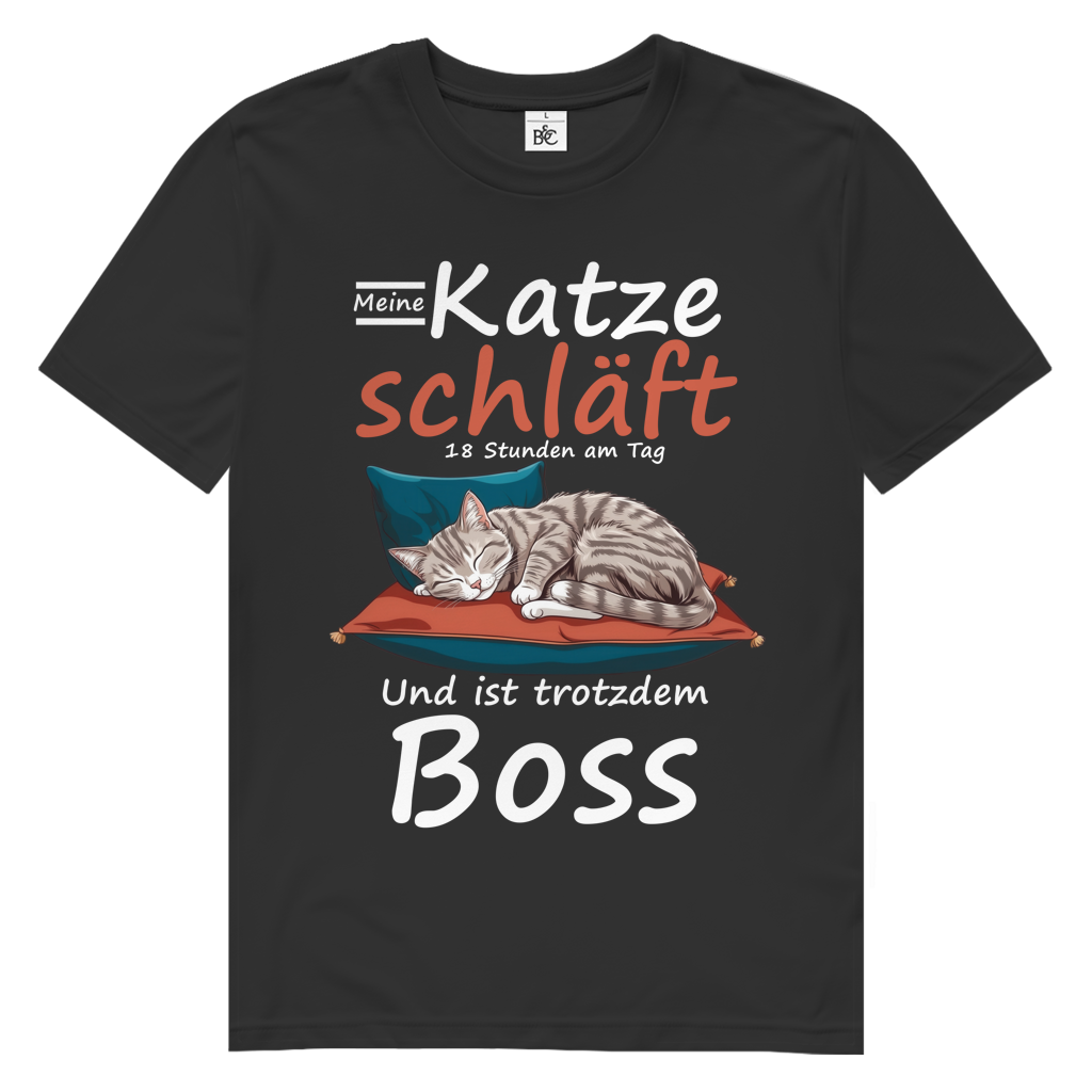 Herren Premium Bio T-Shirt Meine Katze schläft 18 Stunden am Tag. Und ist trotzdem Boss
