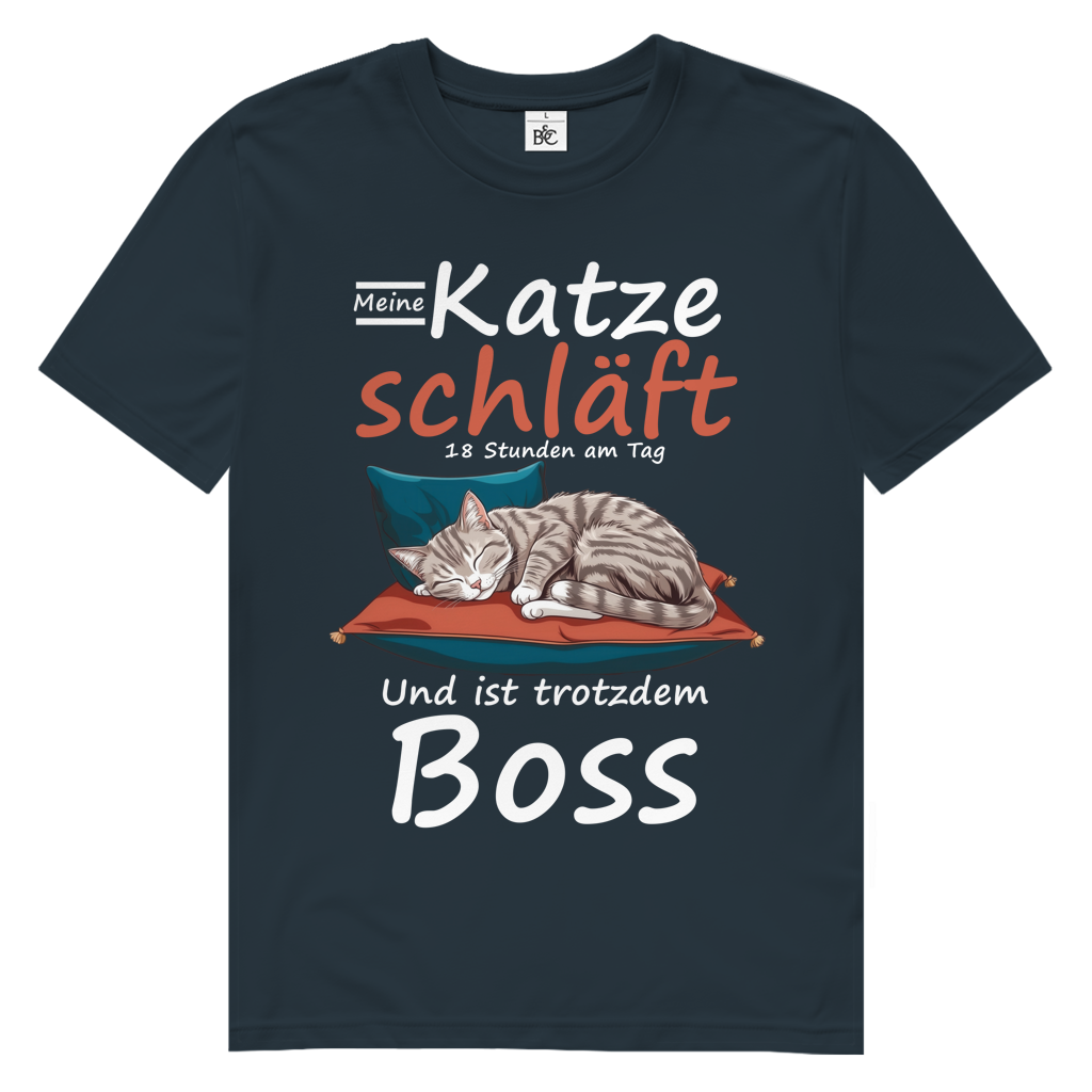Herren Premium Bio T-Shirt Meine Katze schläft 18 Stunden am Tag. Und ist trotzdem Boss
