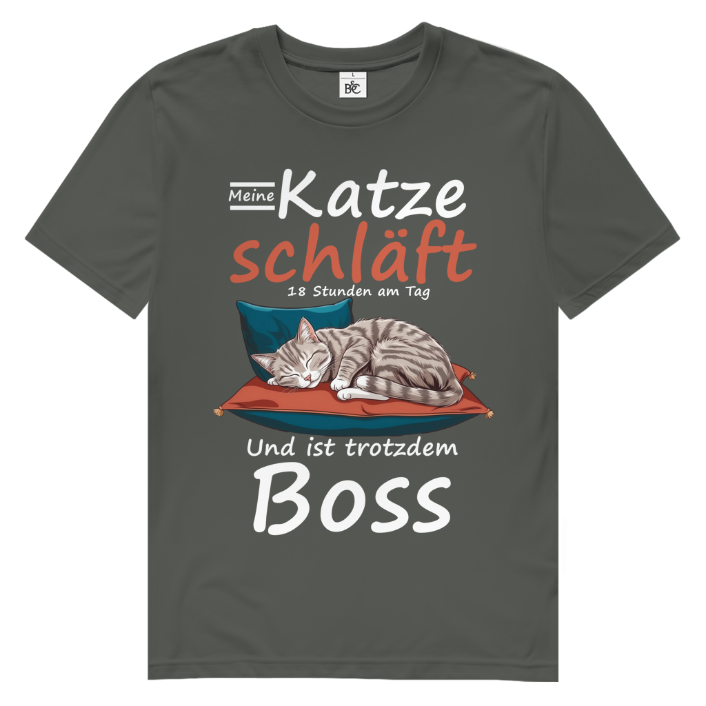 Herren Premium Bio T-Shirt Meine Katze schläft 18 Stunden am Tag. Und ist trotzdem Boss