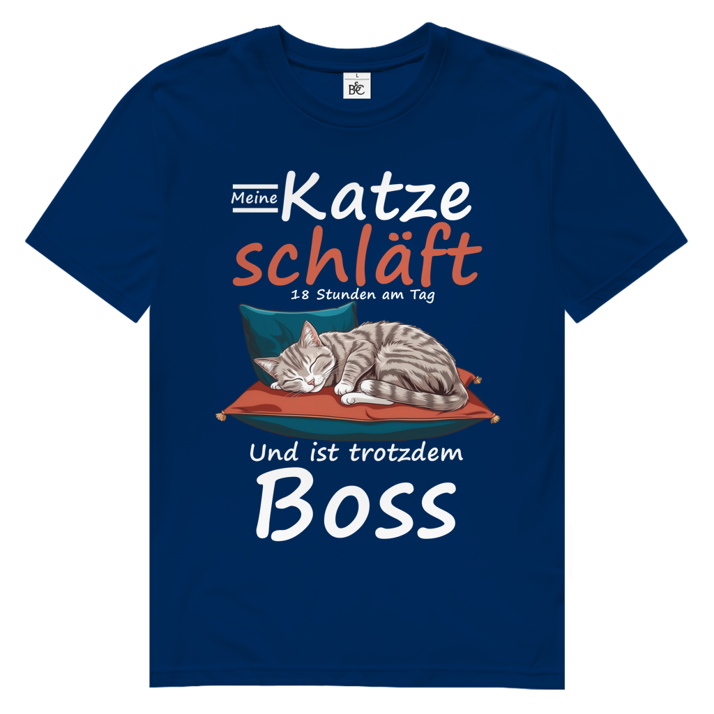 Herren Premium Bio T-Shirt Meine Katze schläft 18 Stunden am Tag. Und ist trotzdem Boss