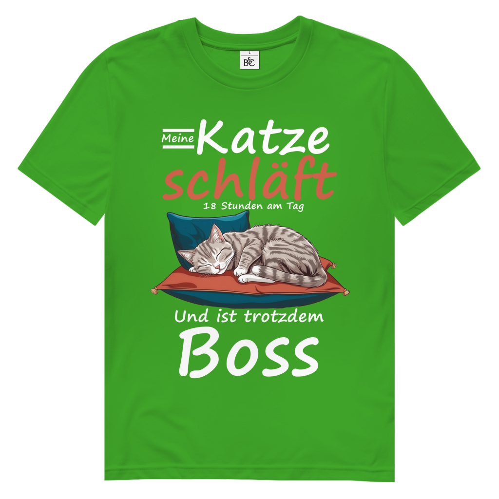 Herren Premium Bio T-Shirt Meine Katze schläft 18 Stunden am Tag. Und ist trotzdem Boss