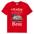 Herren Premium Bio T-Shirt Meine Katze schläft 18 Stunden am Tag. Und ist trotzdem Boss