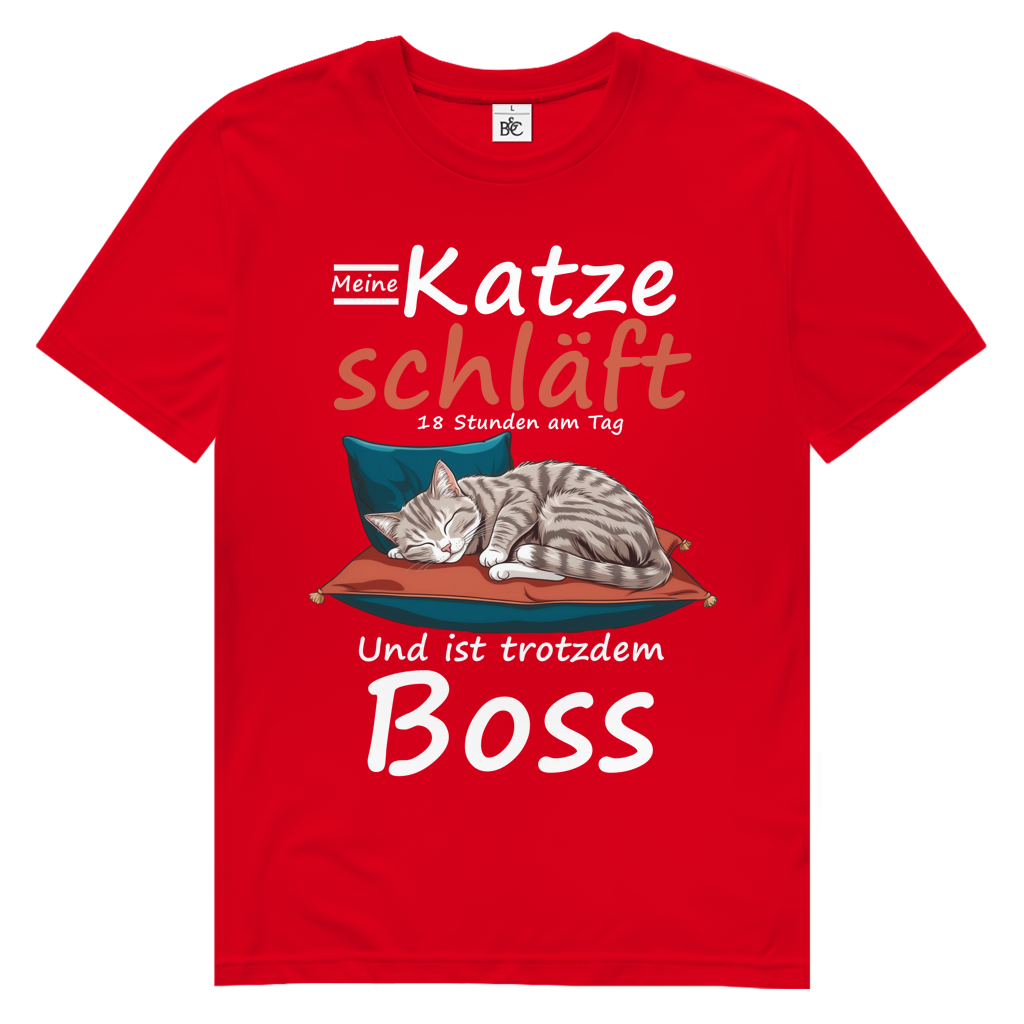 Herren Premium Bio T-Shirt Meine Katze schläft 18 Stunden am Tag. Und ist trotzdem Boss