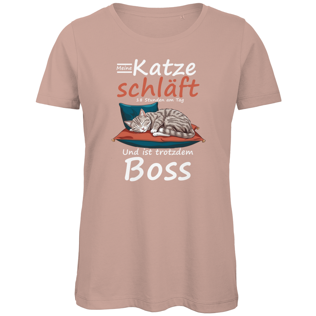 Damen Premium Bio T-Shirt Meine Katze schläft 18 Stunden am Tag. Und ist trotzdem Boss