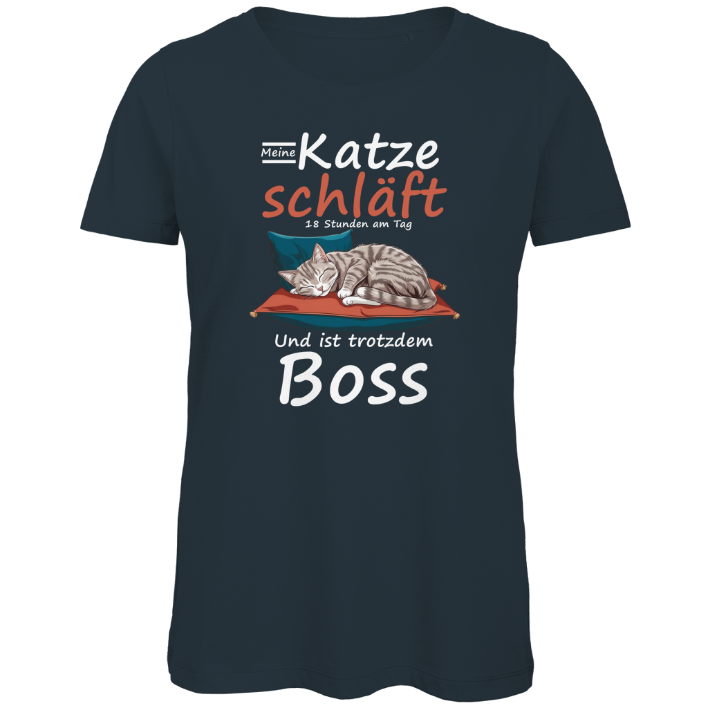 Damen Premium Bio T-Shirt Meine Katze schläft 18 Stunden am Tag. Und ist trotzdem Boss