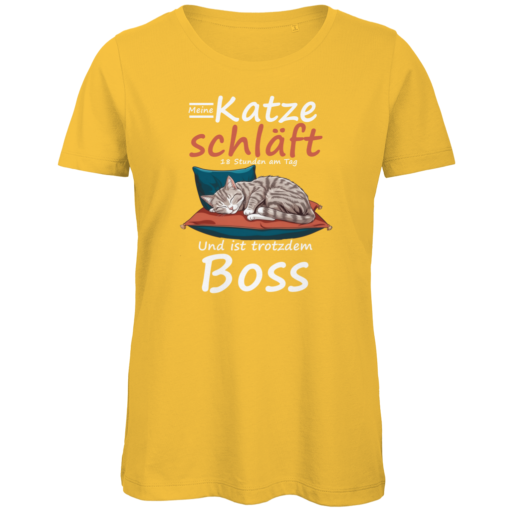Damen Premium Bio T-Shirt Meine Katze schläft 18 Stunden am Tag. Und ist trotzdem Boss