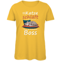 Damen Premium Bio T-Shirt Meine Katze schläft 18 Stunden am Tag. Und ist trotzdem Boss