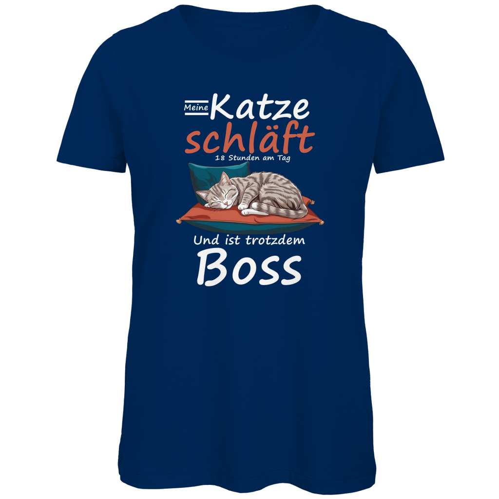 Damen Premium Bio T-Shirt Meine Katze schläft 18 Stunden am Tag. Und ist trotzdem Boss