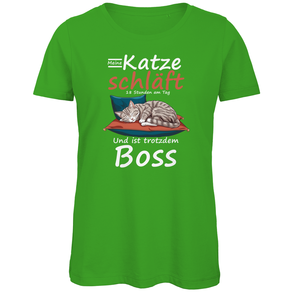 Damen Premium Bio T-Shirt Meine Katze schläft 18 Stunden am Tag. Und ist trotzdem Boss
