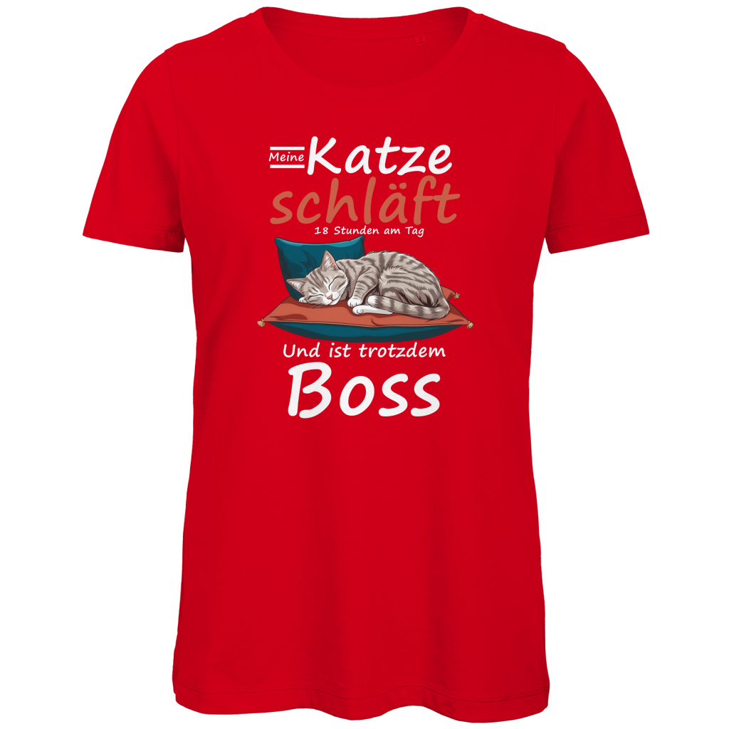 Damen Premium Bio T-Shirt Meine Katze schläft 18 Stunden am Tag. Und ist trotzdem Boss