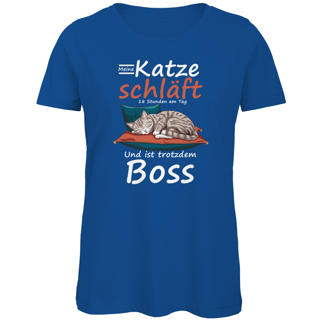 Damen Premium Bio T-Shirt Meine Katze schläft 18 Stunden am Tag. Und ist trotzdem Boss
