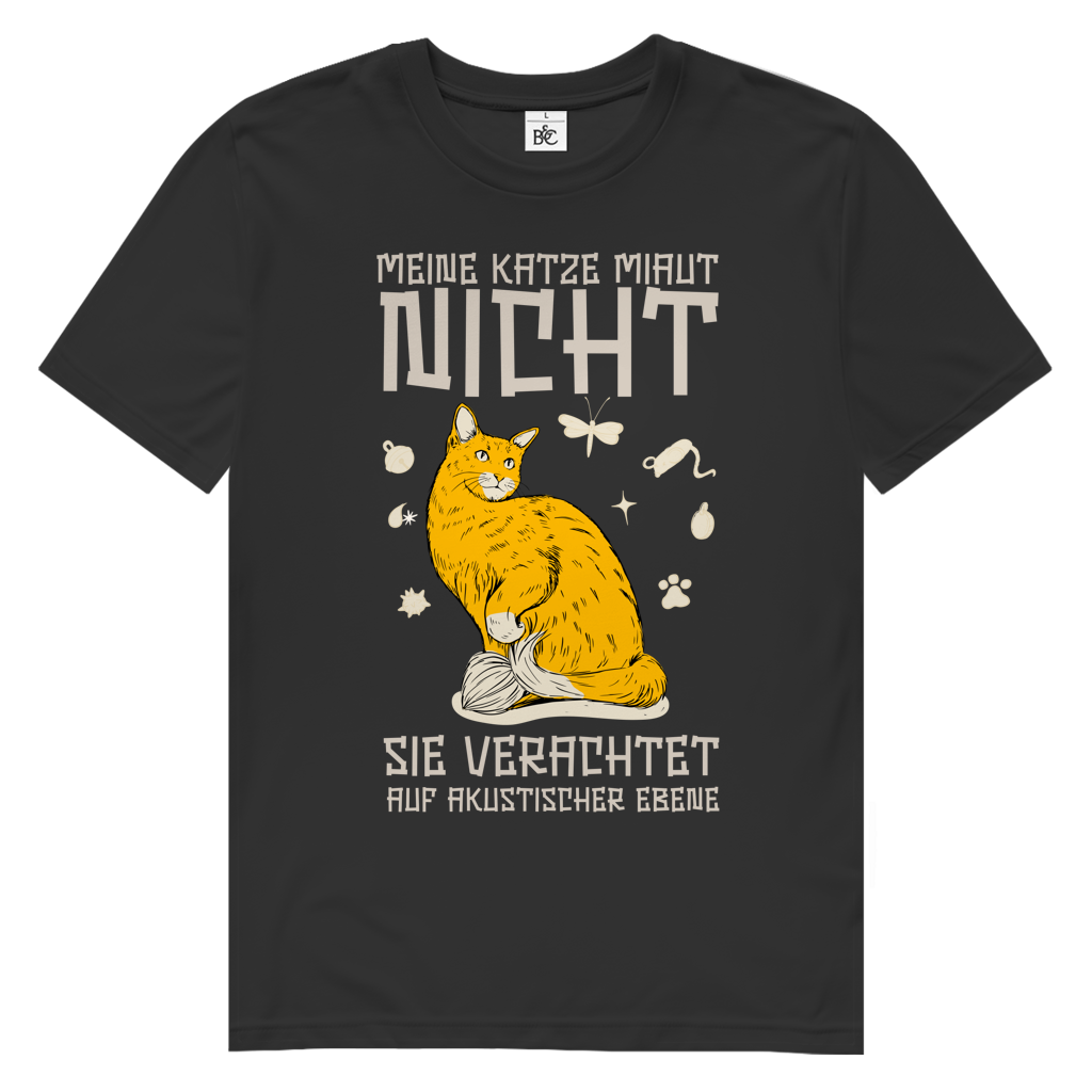 Herren Premium Bio T-Shirt Meine Katze miaut nicht. Sie verachtet auf akustischer Ebene