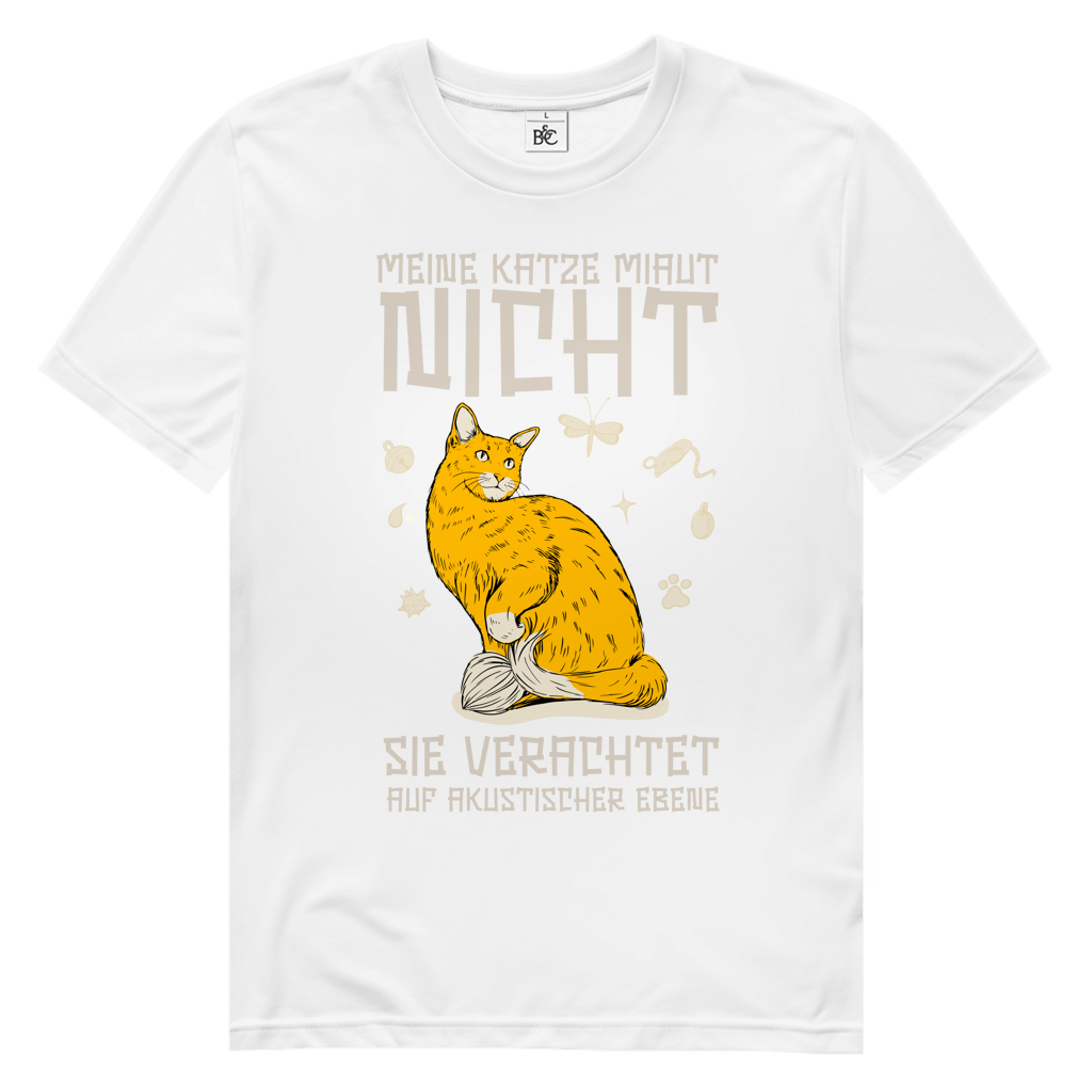 Herren Premium Bio T-Shirt Meine Katze miaut nicht. Sie verachtet auf akustischer Ebene