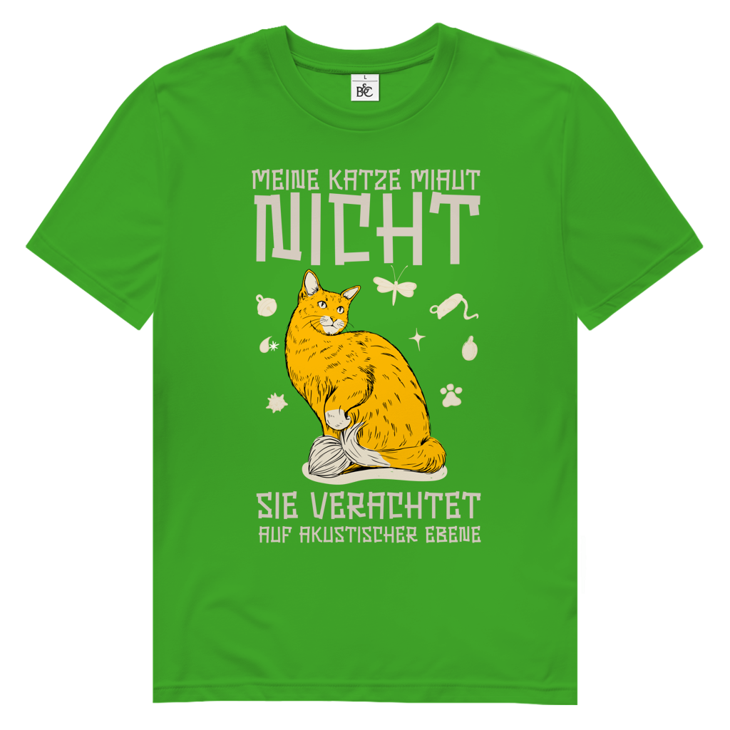 Herren Premium Bio T-Shirt Meine Katze miaut nicht. Sie verachtet auf akustischer Ebene