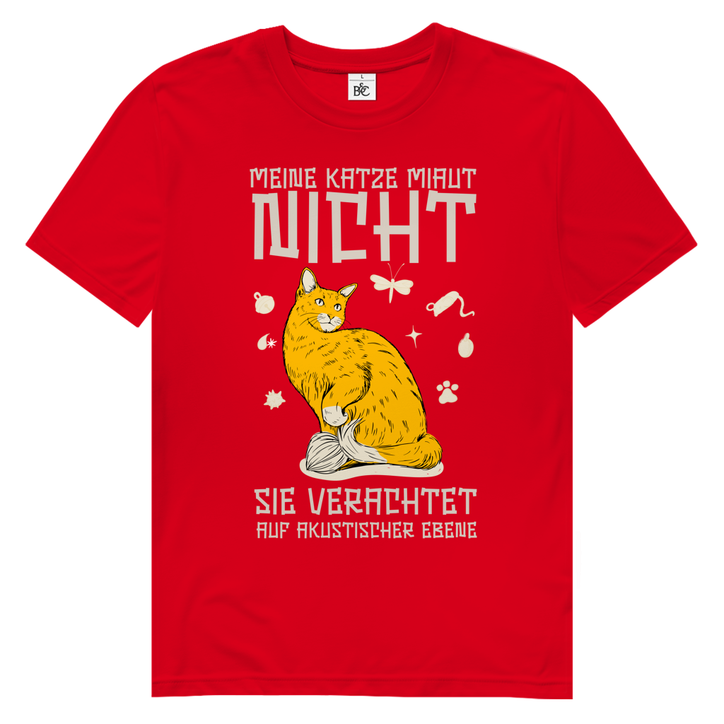 Herren Premium Bio T-Shirt Meine Katze miaut nicht. Sie verachtet auf akustischer Ebene