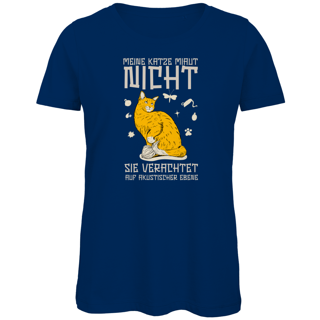 Damen Premium Bio T-Shirt Meine Katze miaut nicht. Sie verachtet auf akustischer Ebene