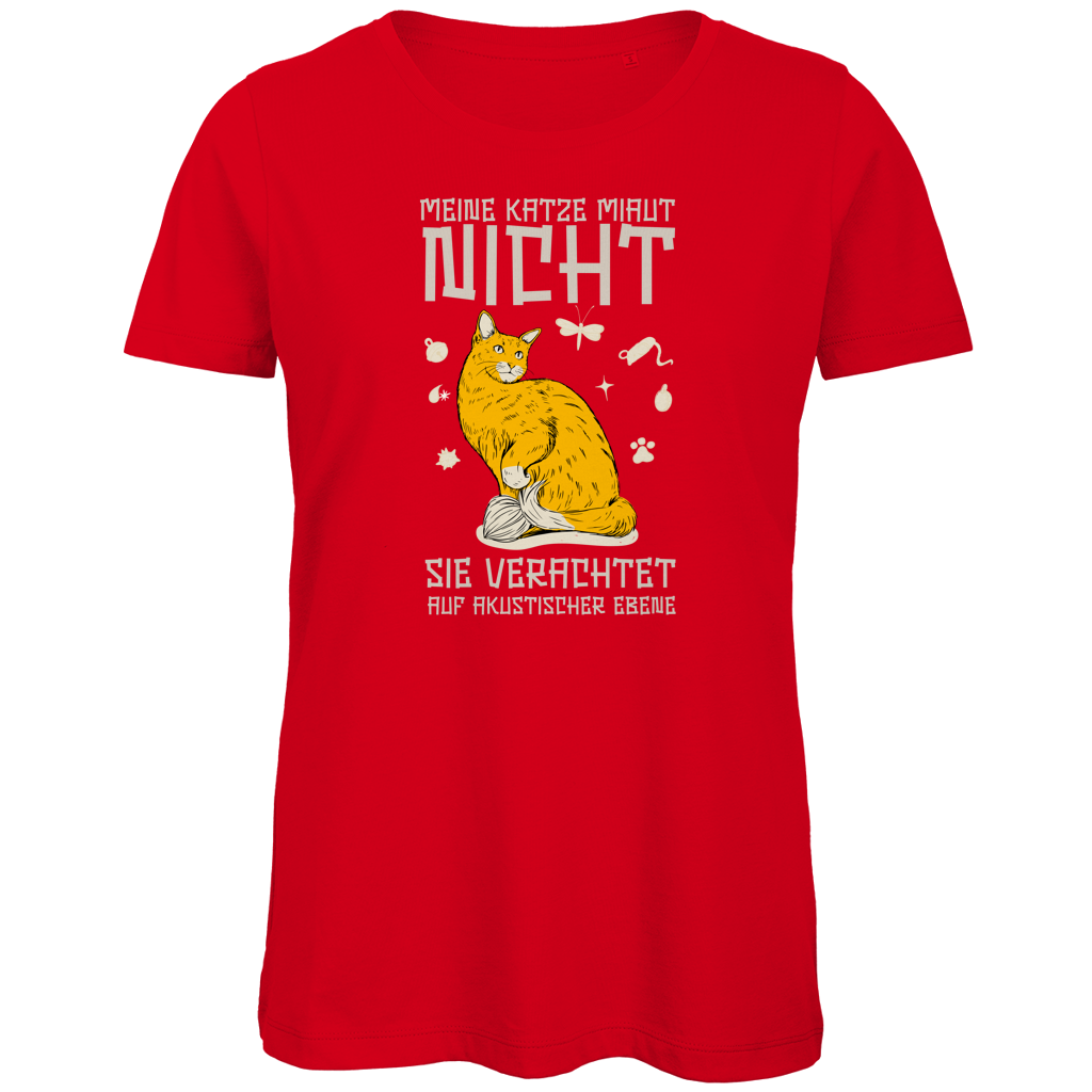 Damen Premium Bio T-Shirt Meine Katze miaut nicht. Sie verachtet auf akustischer Ebene