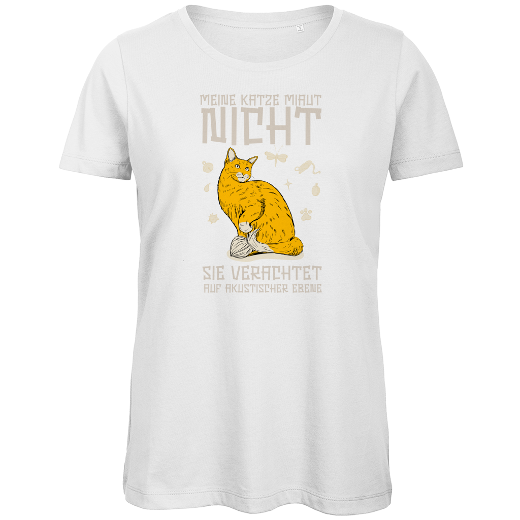 Damen Premium Bio T-Shirt Meine Katze miaut nicht. Sie verachtet auf akustischer Ebene
