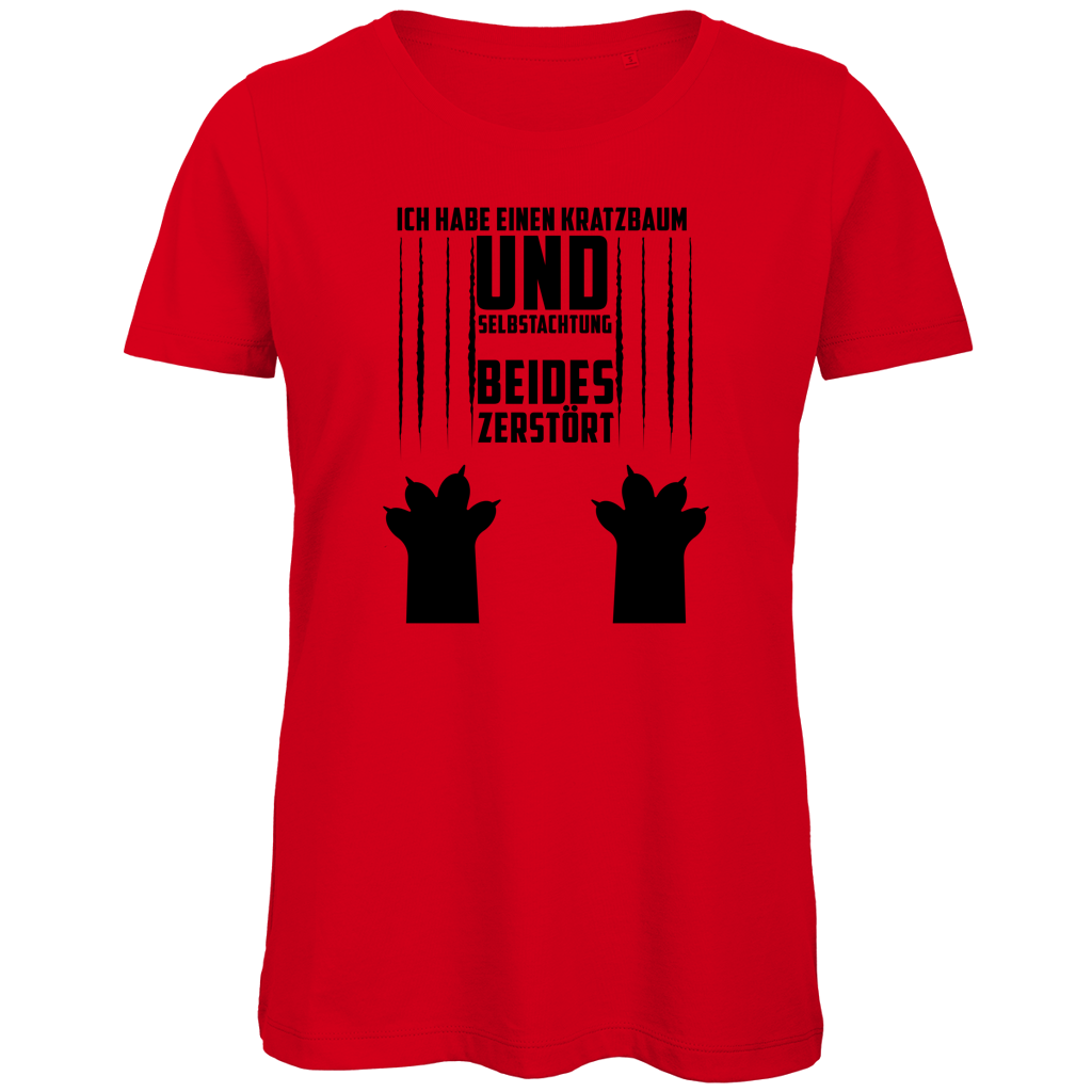 Damen Premium Bio T-Shirt Ich habe einen Kratzbaum. Und Selbstachtung. Beides zerstört