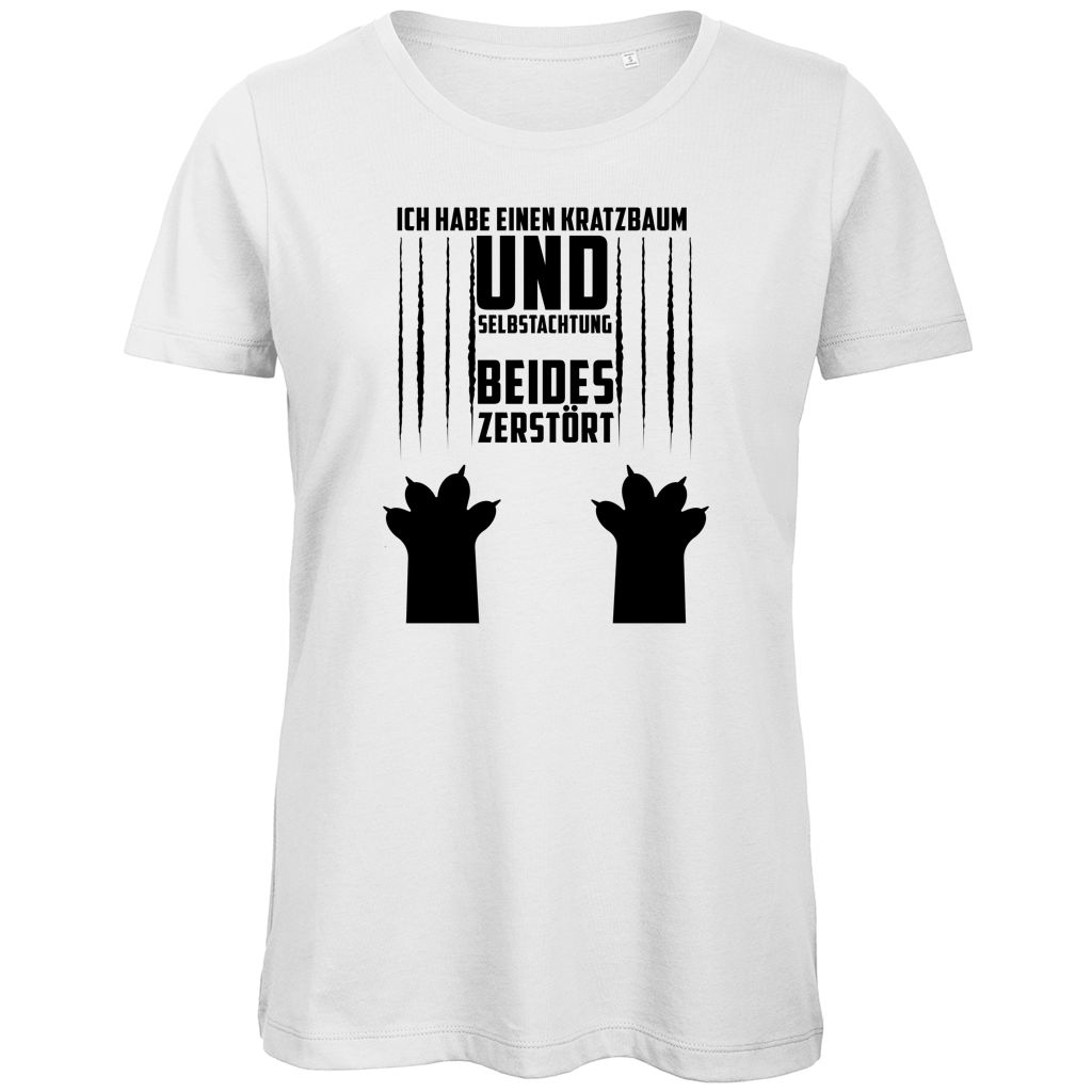 Damen Premium Bio T-Shirt Ich habe einen Kratzbaum. Und Selbstachtung. Beides zerstört